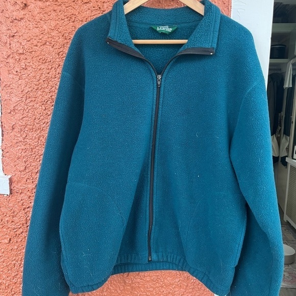 Vintage L.L Bean Fleece Zip Up Jacket- Teal Size XL - Picture 1 of 4